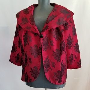 Le Bos Black and Red Floral One Button Jacket Sz18